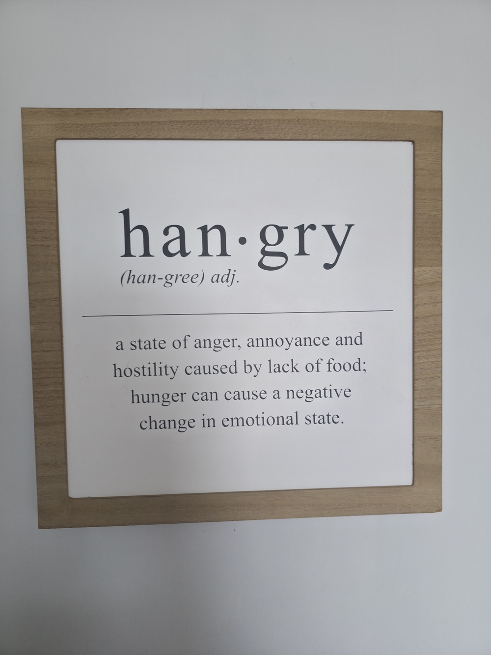 Han·gry Definition Wall Art Sign - Natural Wood Frame, White/Black Print